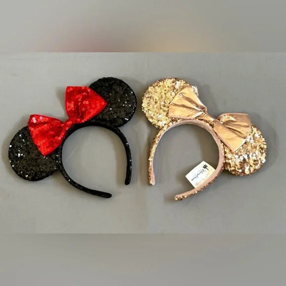 Disney Sequin Minnie Ear Headbands in Black & Rose Gold - Picture 1 of 3